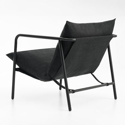 Mellow Wyn Sling Accent Chair with Arms/Casual Home Metal Framed Armchair with Plush Foam Cushions - color: Black
