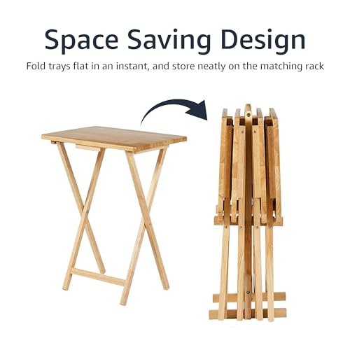 Amazon Basics Classic Foldable TV Dinner Tray Table with Storage Rack, 14.6 L x 19 W x 26 H inch, Natutral, 4-Pack - color: Natural