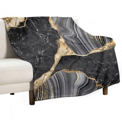 Black Gold Marble Throw Blanket Modern Abstract Art Pattern Soft Lightweight Warm Plush Blankets for Sofa Bedroom 40"x50" - color: Marble-4, size: 40"x50"
