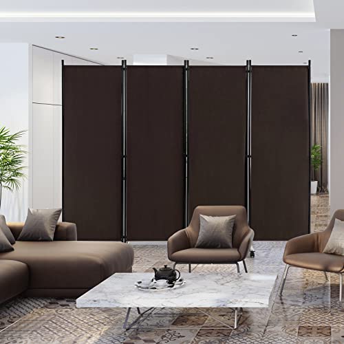 GOFLAME 4 Panel Folding Room Divider, 6FT Rolling Privacy Screen with Lockable Wheels, Portable Room Partition Screen, Freestanding Wall Divider and Separator for Home Office, Brown - color: Brown, size: 4-Panel