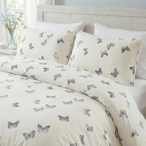 Butterfly Duvet Cover Set King Size 100% Cotton Duvet Cover 3 Pcs Cute Butterfly Printed Comforter Cover with Zipper Closure Soft and Lightweight Cotton Duvet Cover - color: Butterfly, size: King