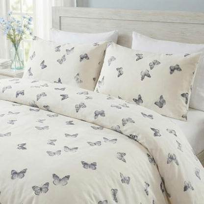 Butterfly Duvet Cover Set Queen Size 100% Cotton Duvet Cover 3 Pcs Cute Butterfly Printed Comforter Cover with Zipper Closure Soft and Lightweight Cotton Duvet Cover - color: Butterfly, size: Queen