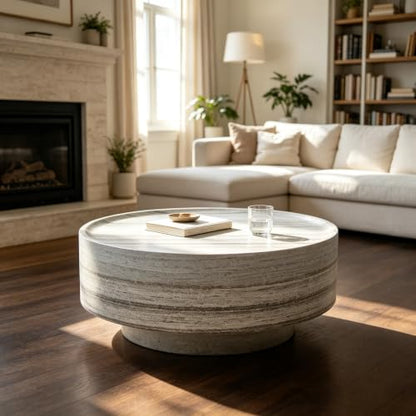 Round Fiberglass Coffee Table, Easy Assembly Cocktail Table for Living Room - color: 31.49 Grey