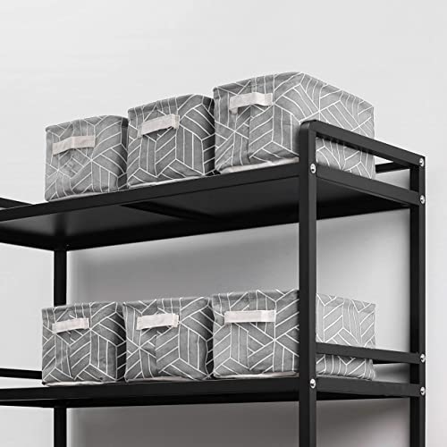CROWNED 6 Pcs Storage Basket Foldable Cube Fabric Bins Square Mini Box Receive Organizer Rectangle Canvas with Handles for Home Office Books Small 11x8x6.3 inch Grey | 11x8x6.3 inch Square Mini Box Receive Organizer, Small Rectangle Canvas with Handles, F