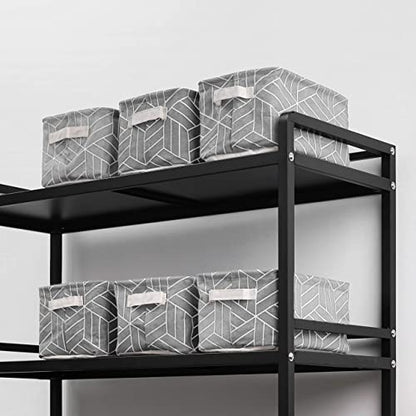 CROWNED 6 Pcs Storage Basket Foldable Cube Fabric Bins Square Mini Box Receive Organizer Rectangle Canvas with Handles for Home Office Books Small 11x8x6.3 inch Grey | 11x8x6.3 inch Square Mini Box Receive Organizer, Small Rectangle Canvas with Handles, F