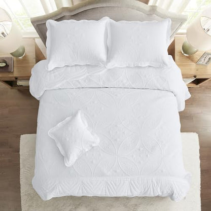 DaisyHuang Bedspread - Full Size Bedding Cover - Modern & Contemporary Coverlet Set, Real Stitching, Reversible, Lightweight, 5 Piece, White - color: White, size: Full(96"x110")