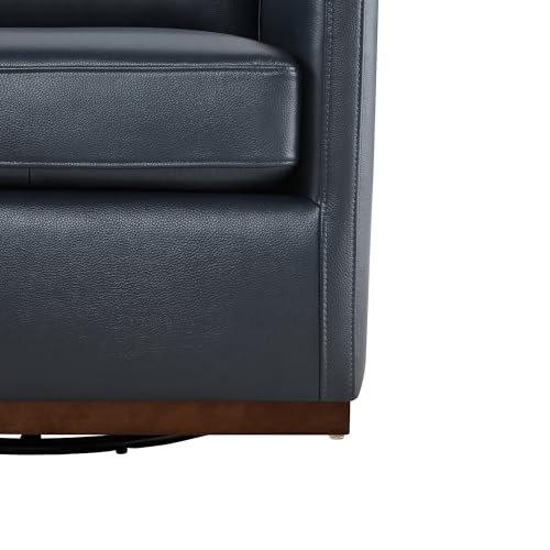 CHITA Genuine Leather Swivel Chair, Wood Frame, Fully Assembled, Navy | Leather Arm Chair with 360° Swivel Solid Wood Base, Mid Century Modern Living Room Chair, 33"Dx30"Wx33"H, 300 Lb Capacity - color: Navy