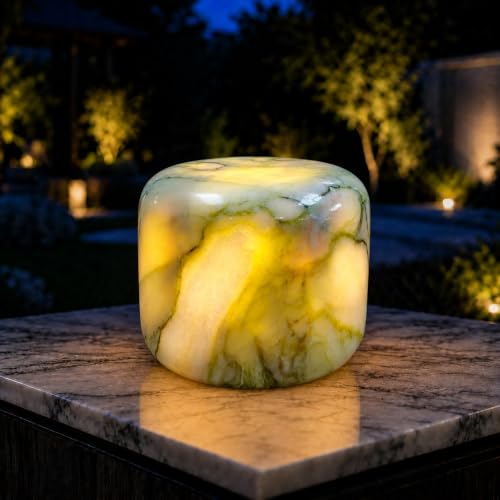 100% Marble Touch Pat Lamp, Unique Natural Stone Small Night Table Lamp, Type-C Rechargeable 3-Way Dimmable Bedside Lamp, Warm Ambient Lighting for Bedroom (Jungle Green) - color: Jungle Green