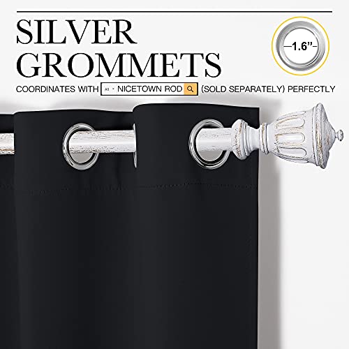 NICETOWN Blackout Draperies Window Curtain Panels, Autumn/Winter Thermal Insulated Solid Grommet Blackout Curtains/Drapes for Cafe (Set of 2, 42 inches by 50 inches, Black) - color: Black, size: 42"W x 50"L (Pack of 2)