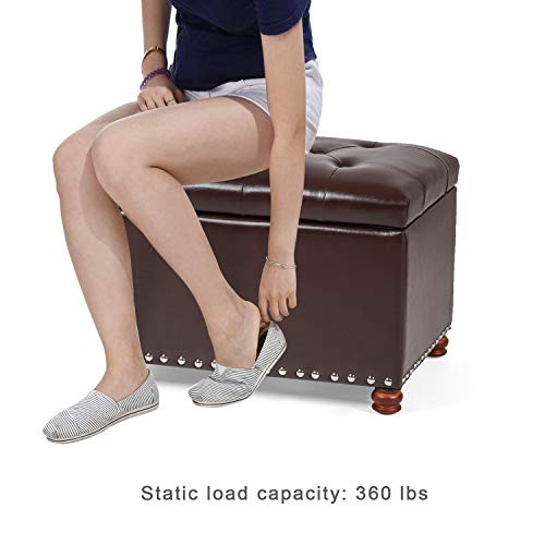 Adeco Button Tufted Accents Rectangular PU Leather Storage Bench Ottoman Footstool for Living Room Bedroom - color: Brown-new