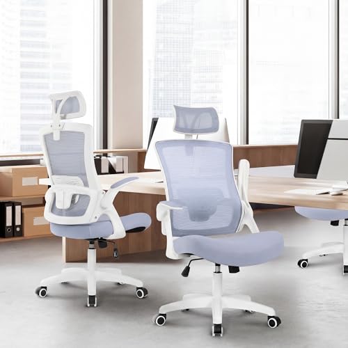 NEO CHAIR Office Desk Chair with Ergonomic High Back Mesh Headrest, Purple | Adjustable Headrest and Lumbar Support with Flip-Up Armrests Designed for Extended Sitting Comfort While Saving Space - color: Purple