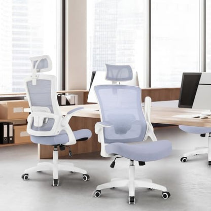 NEO CHAIR Office Desk Chair with Ergonomic High Back Mesh Headrest, Purple | Adjustable Headrest and Lumbar Support with Flip-Up Armrests Designed for Extended Sitting Comfort While Saving Space - color: Purple