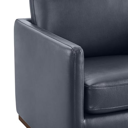 CHITA Genuine Leather Swivel Chair, Wood Frame, Fully Assembled, Navy | Leather Arm Chair with 360° Swivel Solid Wood Base, Mid Century Modern Living Room Chair, 33"Dx30"Wx33"H, 300 Lb Capacity - color: Navy