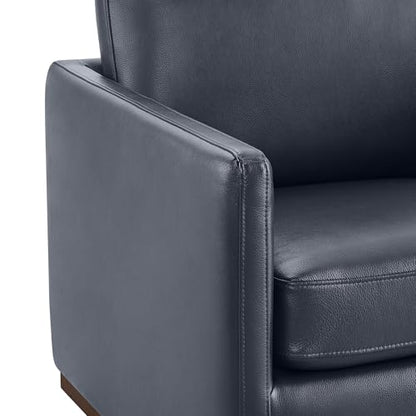 CHITA Genuine Leather Swivel Chair, Wood Frame, Fully Assembled, Navy | Leather Arm Chair with 360° Swivel Solid Wood Base, Mid Century Modern Living Room Chair, 33"Dx30"Wx33"H, 300 Lb Capacity - color: Navy