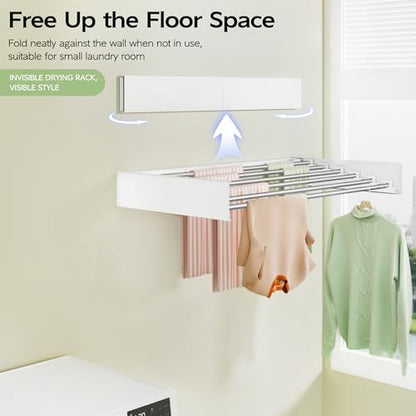 Vikaqi Wall Mounted Clothes Drying Rack 40 inches, Foldable Wall Mount Laundry Rack Folding Indoor, Drying Rack Clothing Collapsible, Hidden Space Saver with Wall Template, 6 Rods, White - color: White, size: 40" Wide