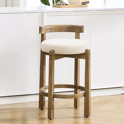 HEAH-YO Bar Stool, 26" Linen Fabric Upholstered Counter Height Bar Stools, Modern Barstool Counter Stools with Wood Legs for Kitchen Island Dining Room Bar, Beige - color: 26.5" Beige Linen, size: Counter Height - Set of 1