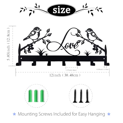 Metal Key Holder, Wall Mounted Key Hooks, Key Holder for Wall, Key Organizer Rack with 7 Hooks, Key Hanger Decor for Kitchen, Entryway, Hallway, Bedroom, Doorway (Birds 12IN) - color: Birds, size: 12 Inch