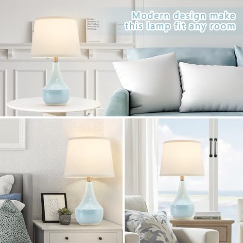 18" Table Lamp Set of 2, Ceramic Lamp Classic Beside Lamps Nightstand Lamp Modern Cute Lamp for Living Room, Bedroom & Office Rocker Switch Sky Blue-LED Bulbs Included - color: 18.63" Blue