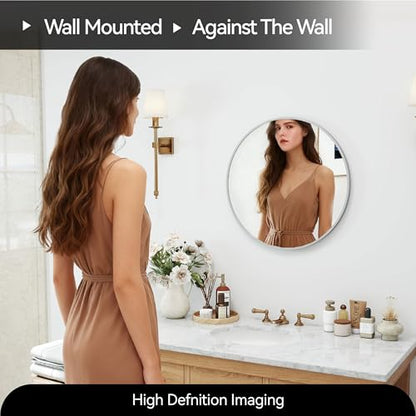 SCWF-GZ 20" Round Mirror Circle Wall Mounted Hanging or Against Wall Metal Frame Dressing Make-up Mirrors for Entryway Bedroom Bathroom Living Room 20 inch Silver | HD Crystal Clear No distortion Tempered Glass,Aluminum Frame,Make-Up Mirrors for Bedroom,E