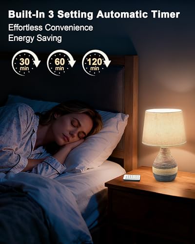 UMEXUS 13" Small Ceramic Cordless Table Lamp, Rechargeable Battery, Coastal | Timer, Dimmer, Linen Shade, Remote Control RGB & Warm Lights, Farmhouse Home Decor Kitchen Counter Living Room Side Table - size: Small-13"H-Rope accent design