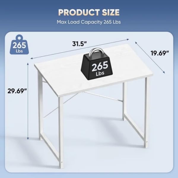White 31” Gaming Computer Desk, X-Shape Heavy Duty Metal Frame Workstation, Space Saving Study Table for Home Office Bedroom Dorm