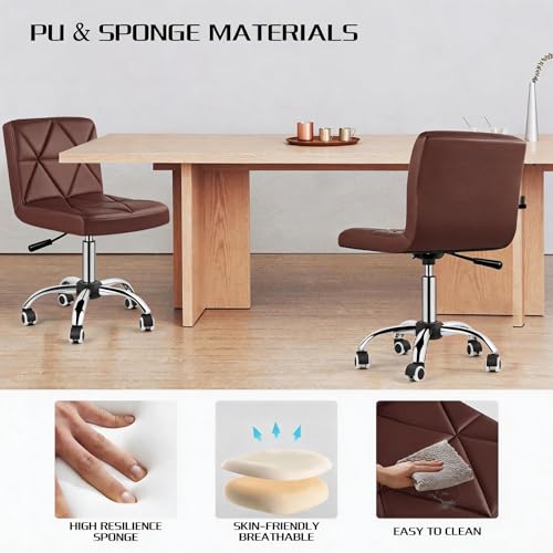 COSVALVE Armless Swivel Office Chair with Wheels, Adjustable Height | Armless Mid Back Chair With 360° Swivel, Adjustable Height & Rolling Wheels, Ideal For Home Offices, Conferences & Salons - color: Brown