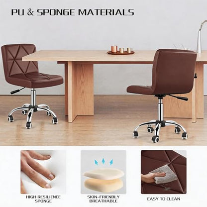 COSVALVE Armless Swivel Office Chair with Wheels, Adjustable Height | Armless Mid Back Chair With 360° Swivel, Adjustable Height & Rolling Wheels, Ideal For Home Offices, Conferences & Salons - color: Brown