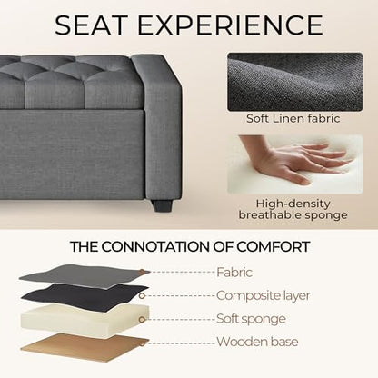 Storage Ottoman Bench,Large Entryway Ottoman with Storage, Rectangular Bench with Cushion and Safety Hinge for Living Room Bedroom,Darkgray - color: Dark Gray