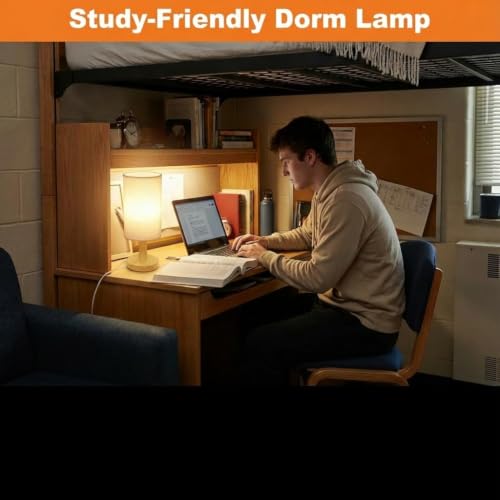 Touch Bedside Table Lamps Set of 2 - Stepless Dimming USB Powered, Minimalist Wood Base Linen Shade, 2700K Warm Night Light for Bedroom Nightstand Nursery Dorm Kitchen Small Spaces(5W LED 50K Hrs)