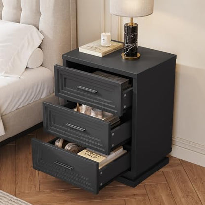 Night Stand, Black Nightstand with 3 Drawers, Bedside Table for Bedroom with Metal Handle, Wood Modern End Tables for Bedroom - size: 1 Piece
