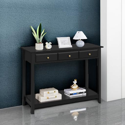 Yaheetech Narrow Black Entryway Console Table with 3 Storage Drawers | Slim Enough for a Hallway, the Top Holds Up to 55 lb over a Lower Shelf for Everyday Extras, Built from Painted MDF - color: Black