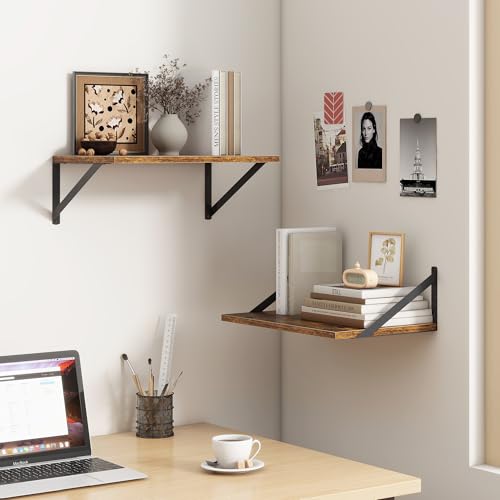 18"W x12"D Floating Shelves, Farmhouse Wall Shelves Home Decor Shelf, Deep Bathroom Shelf with Bracket, 12 Inch Deep Wall Shelves for Living Room, Kitchen, Bedroom, Rustic Brown, Set of 2 - color: Rustic Brown, size: 18"W x12"D