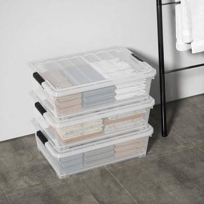 25 Quart Clear Plastic Underbed Storage Bins with Wheels, 4 Packs | Stackable Plastic Under Bed Latching Organization Box with Lids - size: 25 Quart