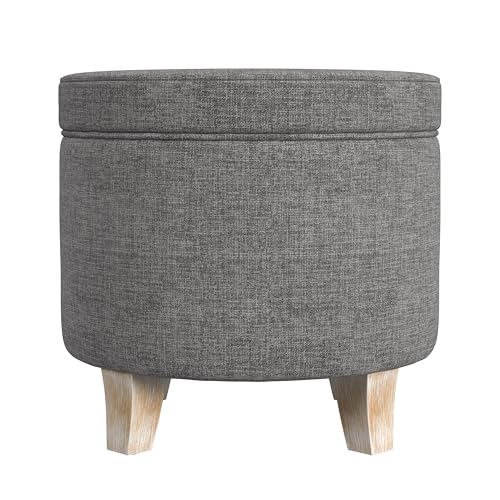 HomePop 19" Round Storage Ottoman - Gray Woven - color: Gray Woven