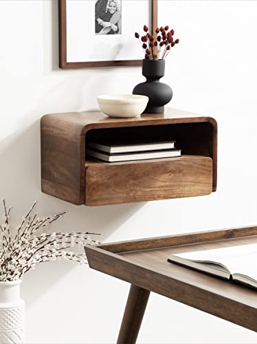 Kate and Laurel Kato Modern Wood Floating Side Table with Drawer, 18 x 10 x 9, Walnut Brown, Contemporary Wooden Floating Nightstand for Bedroom Bedside Table - color: Walnut Brown