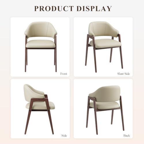 MALOL Wooden Dining Chairs Set of 2, Faux Leather, Curved Open Back, Khaki - color: Khaki, size: Set of 2