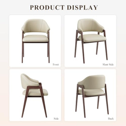 MALOL Wooden Dining Chairs Set of 2, Faux Leather, Curved Open Back, Khaki - color: Khaki, size: Set of 2