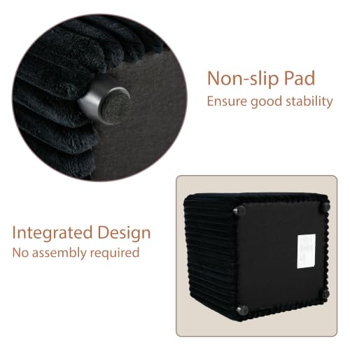Modern Square Vanity Stool, Small Striped Pattern Ottoman, Cute Velvet Foot Stool, Tufted Fabric Footrest, Upholstered Vanity Chair, Stool for Makeup, Bedroom, Living Room (2, Square-Black) - color: Square-black