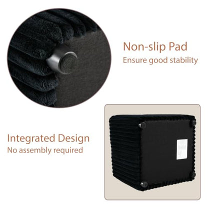 Modern Square Vanity Stool, Small Striped Pattern Ottoman, Cute Velvet Foot Stool, Tufted Fabric Footrest, Upholstered Vanity Chair, Stool for Makeup, Bedroom, Living Room (2, Square-Black) - color: Square-black