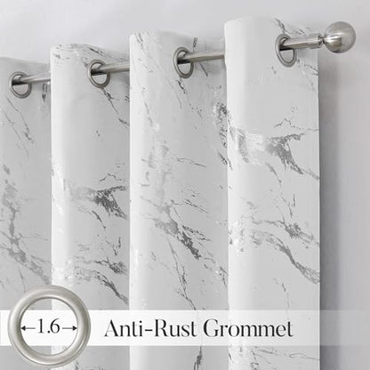 WUBODTI Silver Marble Blackout Curtains 54 inch Bedroom Grommet 2 Panels | Silver on white,metallic pattern,modern,abstract,thermal insulated, room darkening,living room,privacy,window treatments - color: Grey White and Silver, size: 52"W x 54"L (Pack of