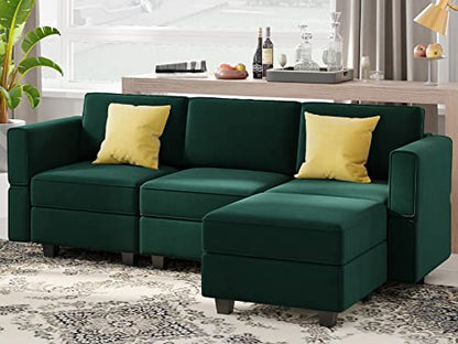 Belffin Convertible Sectional Sofa with Chaise Velvet L Shaped Sofa Couch Modular Sectional Sofa with Storage Green - color: Green, size: L Shape Sofa