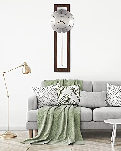 Howard Miller Mela Wall Clock with Pendulum | Wooden Frame, Silver Dial, Analog Quartz | Modern Minimalist Decor for Living Room, Office