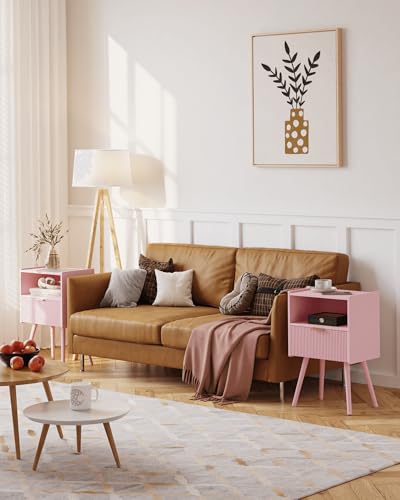 Nightstand,Modern Bedside Table with Storage Drawer and Open Wood Shelf, for Living Room, Bedroom and Small Spaces, Accent Night Stand with Solid Wood Legs, Easy Assembly,Classic Pink - color: Pink