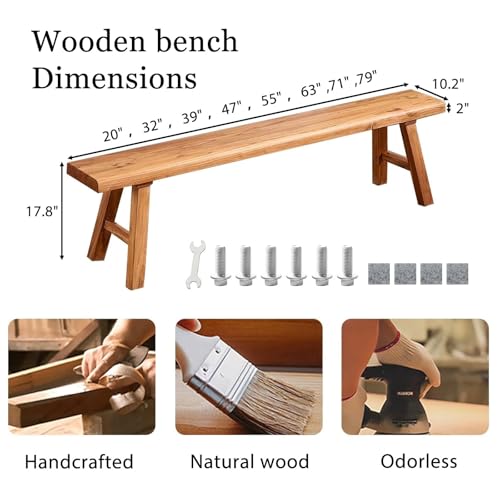 20 32 39 47 55 63 71 79in Dining Bench with Solid Wood Legs Entryway Shoe Bench Narrow Rustic LongBench Heavy Duty Log Legs 2-Person FarmhouseBench for end of Bed Natural Finish(20in) - size: 20in