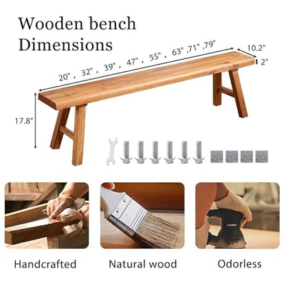 20 32 39 47 55 63 71 79in Dining Bench with Solid Wood Legs Entryway Shoe Bench Narrow Rustic LongBench Heavy Duty Log Legs 2-Person FarmhouseBench for end of Bed Natural Finish(20in) - size: 20in