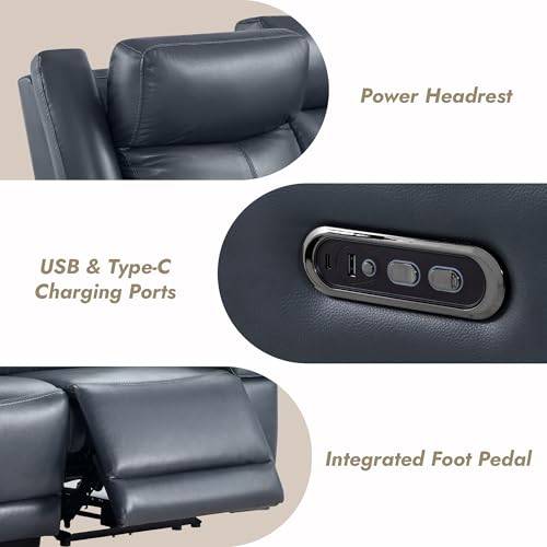 Watson & Whitely Wall Hugger Power Reclining Sofa with Console, Navy Blue | Genuine Leather Recliner Sofa, Power Headrests, Center Storage Console, Cup Holders, 3-Seater Couch, Living Room & RV - color: Navy Blue, style: 3 Seater Sofa (with console)