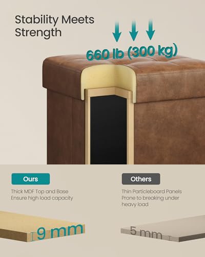 SONGMICS Storage Ottoman, Cube Ottoman with Legs, 15 x 15 x 15.7 Inches, Footstool, Footrest, 10 Gal. (37 L), Synthetic Leather, for Bedroom, Living Room, Dorm, Coffee Brown ULSF0512K03 - color: Coffee Brown