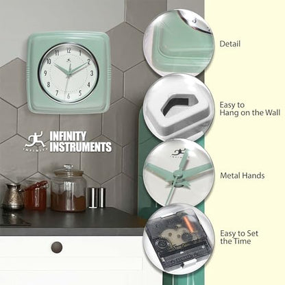 Infinity Instruments Square Retro Wall Clock, Sage Green, 9.25" - color: Sage Green