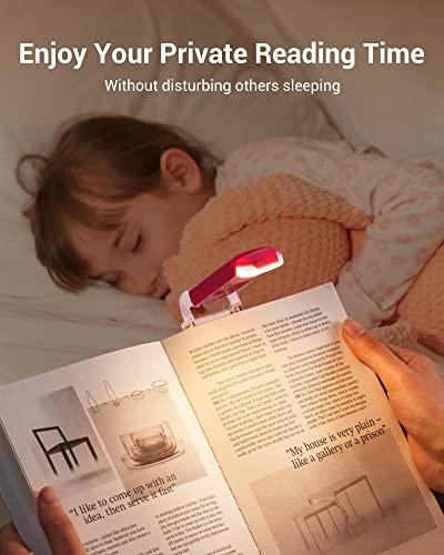 DEWENWILS USB Rechargeable Book Reading Light, Warm White, Brightness Adjustable, LED Clip on Book Lights for Reading in Bed, Car Reading Light for Kids, Bookworms (Pink) | 2 Brightness Levels, Flexible Lighting Angle, Compact & Lightweight, Ideal for Rea