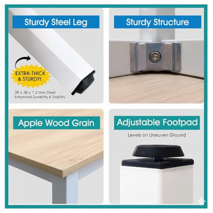 47 inch Large Computer Desk Wood, Modern Simple Style Desk for Home Office, Bedroom, Study Student Writing Desk, Small Spaces, White Metal Frame, Apple Wood Grain Top - color: Apple Wood, size: 47"